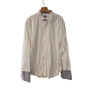 Robert Graham French Cuff Button Up Shirt White Textured Embroidered Mens 2XL